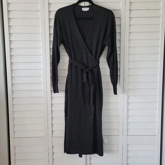 Lovers + Friends Azita Wrap Midi Dress Women M Minimalist Clubwear Goth Cocktail - Picture 3 of 13